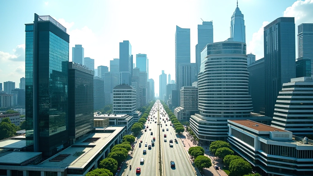 Aerial view of Singapore's financial district with tall buildings and busy streets, representing SGX headquarters and trading centers