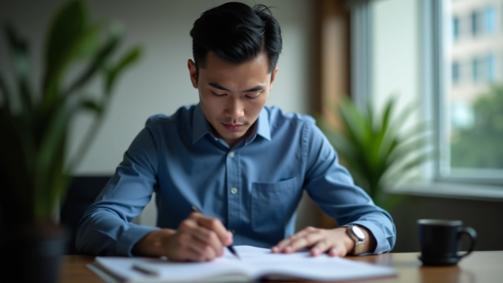 Trader reviewing trading journal with position sizes and risk calculations documented across multiple pages